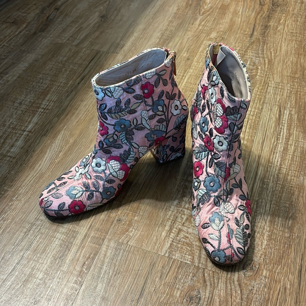 Embroidered Pink Floral Stuart Weitzman Booties